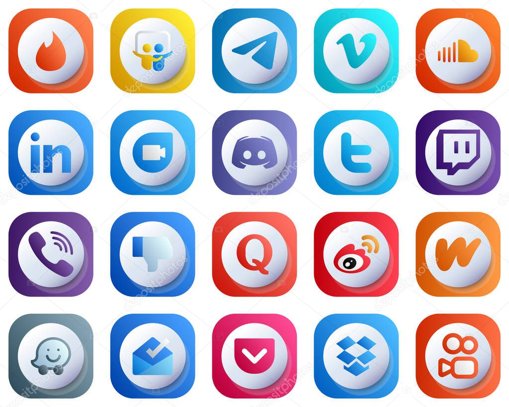 20 Cute 3D Gradient Icons for Top Social Media Platforms such as twitter. text. sound. message and google duo icons. Editable and Simple
