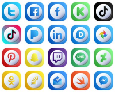 Cute 3D Gradient Icons for Popular Social Media 20 pack such as pinterest. disqus. douyin. professional and pandora icons. Modern and High-Quality