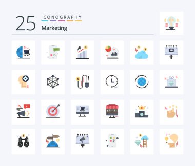 Marketing 25 Flat Color icon pack including cloud. grown. text. graph. dollar