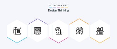 Design Thinking 25 Line icon pack including lightd. idea. internet. solution. user