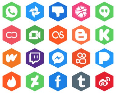 20 Editable White Icons wattpad. kickstarter. women. blog and lastfm Hexagon Flat Color Backgrounds