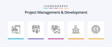 Project Management And Development Line 5 Icon Pack Including folder. people. phone. manager. human. Creative Icons Design