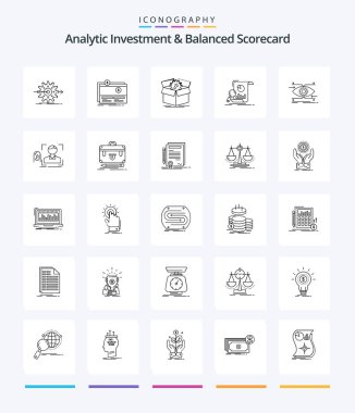 Creative Analytic Investment And Balanced Scorecard 25 OutLine icon pack  Such As analytics. work. fundraising. progress. performance