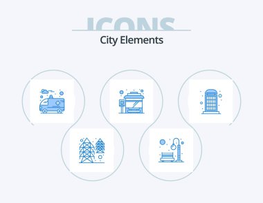 City Elements Blue Icon Pack 5 Icon Design. box. light. city bus terminal. bus