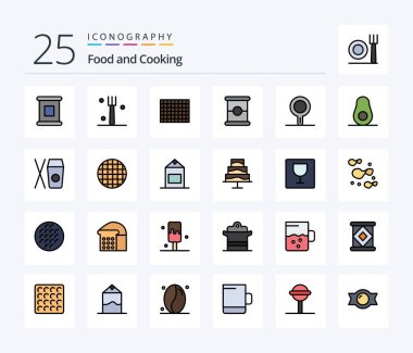 Food 25 Line Filled icon pack including fruit. avocado. food. stew pan. kitchen