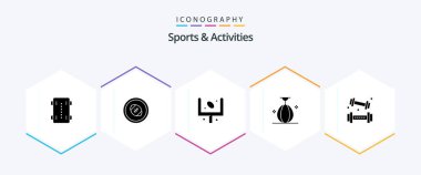 Sports and Activities 25 Glyph icon pack including small. bag. rugby posts. sport. football