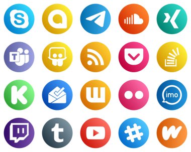 20 Social Media Icons for All Your Needs such as question. pocket. music. feed and slideshare icons. Creative and professional