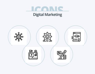 Digital Marketing Line Icon Pack 5 Icon Design. group. network. research. report. article