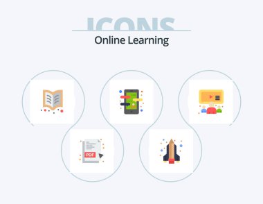Online Learning Flat Icon Pack 5 Icon Design. team. group. learning. language app. course