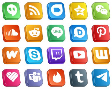 Isometric 3D Social Media Icon Set 20 icons such as literature. pinterest. messenger. disqus and reddit icons. Elegant and minimalist