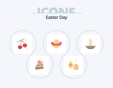 Easter Flat Icon Pack 5 Icon Design. fire. holidays. cherry. holiday. easter egg