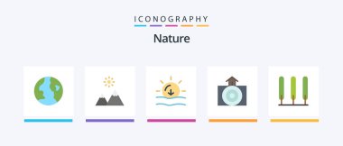 Nature Flat 5 Icon Pack Including tree. cypress. sun. weather. house. Creative Icons Design