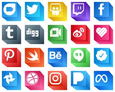 3D Social Media Icons 20 Icons Pack such as likee. china. tumblr and sina icons. High-resolution and fully customizable
