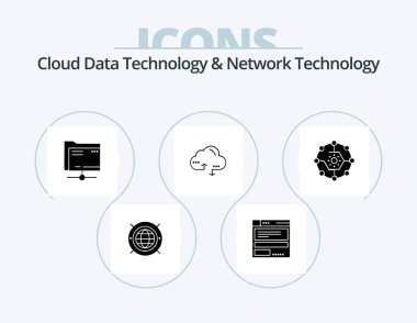Cloud Data Technology And Network Technology Glyph Icon Pack 5 Icon Design. computing share. data. folder . link. cloud