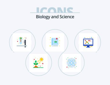 Biology Flat Icon Pack 5 Icon Design. molecule. dna. herbal pharmacy. atom. garden
