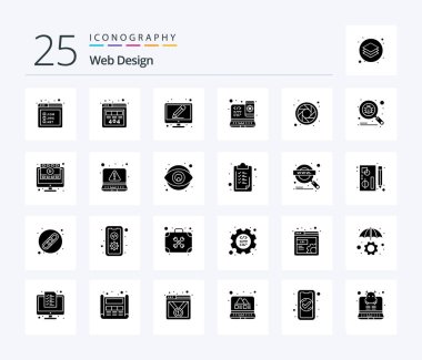 Web Design 25 Solid Glyph icon pack including wheel. color. pencil. web design. responsive