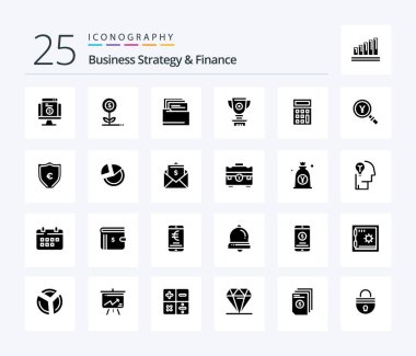 Business Strategy And Finance 25 Solid Glyph icon pack including trophy . document. growth . files .