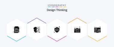 Design Thinking 25 Glyph icon pack including graphic. creativity. thinking. camera. shield