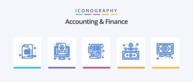 Accounting And Finance Blue 5 Icon Pack Including business. finance. profile. development. planning. Creative Icons Design