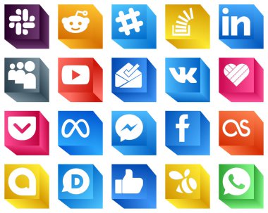 20 Simple 3D Social Media Icons such as facebook. pocket. professional. likee and inbox icons. Modern and minimalist