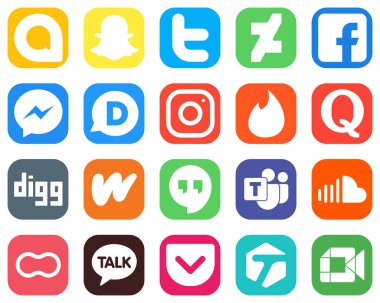 20 Modern Social Media Icons such as question. tinder. messenger and instagram icons. Gradient Social Media Icons Collection