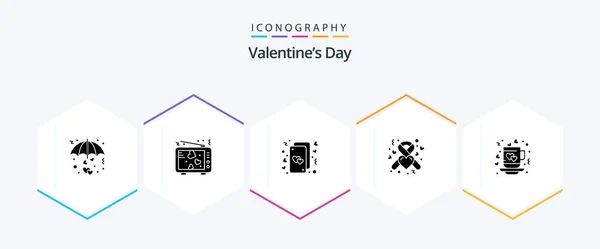 Valentines Day Glyph Icon Pack Including Heart Donation Love Hearts — Stockvector