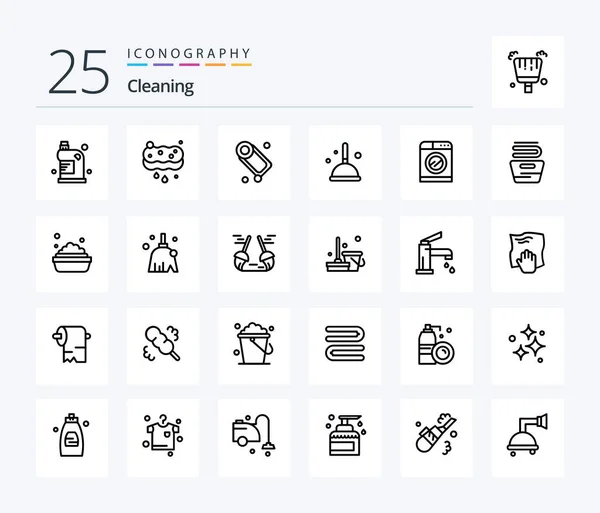 Cleaning Line Icon Pack Including Machine Mop Wash Cleaning Soap — Wektor stockowy