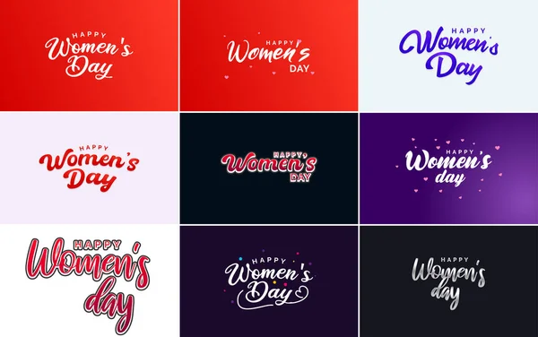 Set Happy Woman Day Handwritten Lettering Modern Calligraphy Collection Suitable — Stock Vector