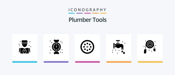 Plumber Glyph Icon Pack Including Mechanical Plumbing Extractor Plumber Faucet — Stock Vector