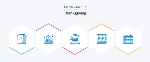 Thanksgiving Blue Icon Pack Including Thanksgiving Dessert Fire Biscuit Thanksgiving — Stok Vektör