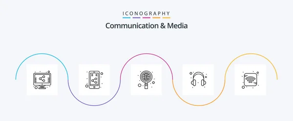 Communication Media Line Icon Pack Including Signal Global Internet Help — Vector de stock