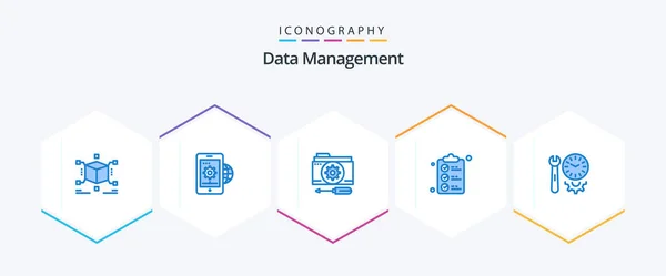 Data Management Blue Icon Pack Including Mark Document Setting Check — Vector de stock