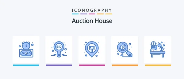 Auction Blue Icon Pack Including Microphone Search Label Market Map — Stockvector