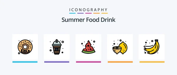 Summer Food Drink Line Filled Icon Pack Including Grilled Food — Stok Vektör