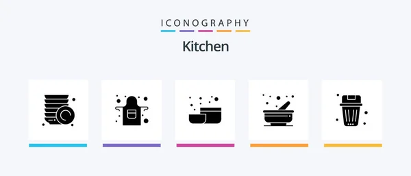 Kitchen Glyph Icon Pack Including Trash Delete Tool Been Pestle — Wektor stockowy