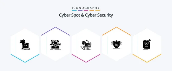 Cyber Spot Cyber Security Glyphh Icon Pack Including Protection Защита — стоковый вектор