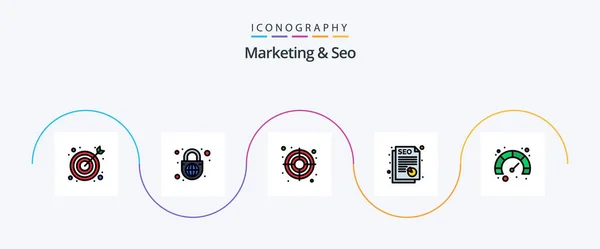 Marketing Seo Line Filled Flat Icon Pack Including Speed Success — Διανυσματικό Αρχείο