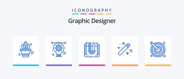 Graphic Designer Blue Icon Pack Including Creative Arrow Creating Blueprint — Stockový vektor