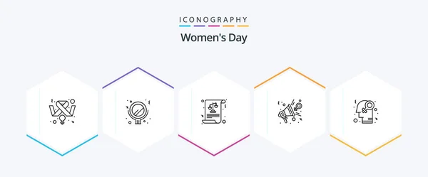 Womens Day Line Icon Pack Including Feminism Presentation Balance Opinion — Stockvector