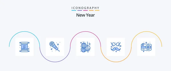 New Year Blue Icon Pack Including Photography Camera Lantern Glasses — Vector de stock