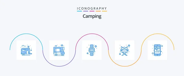 Camping Blue Icon Pack Including Mobile Location Digital Chair Camp — 图库矢量图片