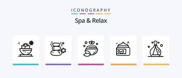 Spa Relax Line Icon Pack Including Type Aroma Natural Spa — Stok Vektör