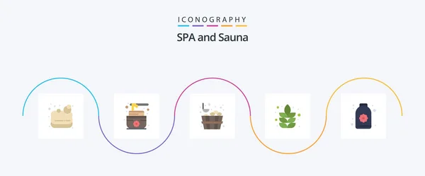 Sauna Flat Icon Pack Including Flower Stone Lotus Bottle — Image vectorielle