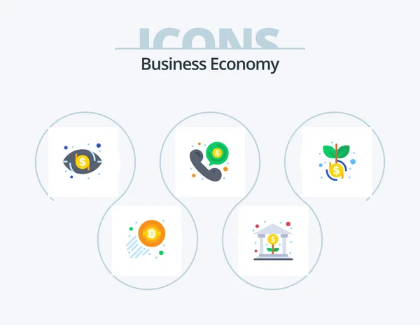 Economy Flat Icon Pack Icon Design Growth Talk Dollar Phone — Vettoriale Stock