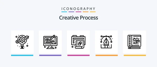 Creative Process Line Icon Pack Including Creative Computer Pencil Process — Archivo Imágenes Vectoriales