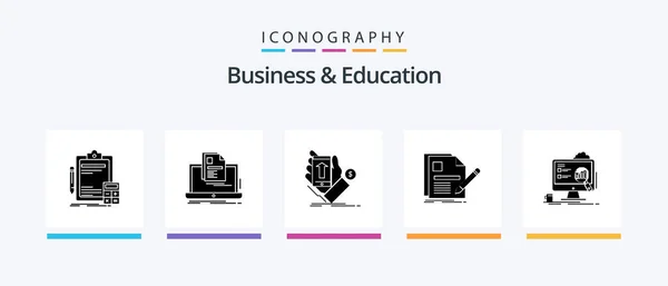 Business Education Glyph Icon Pack Including Page Document Print Currency — Vetor de Stock