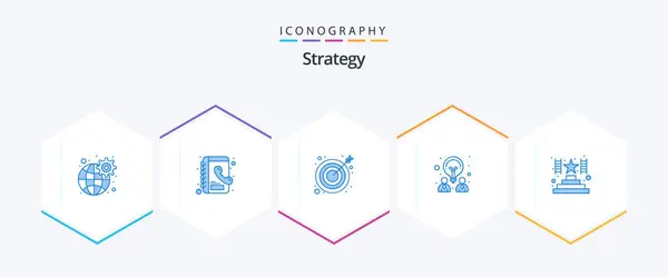 Strategy Blue Icon Pack Including Award Climb Goal Partnership Design — Stockvector