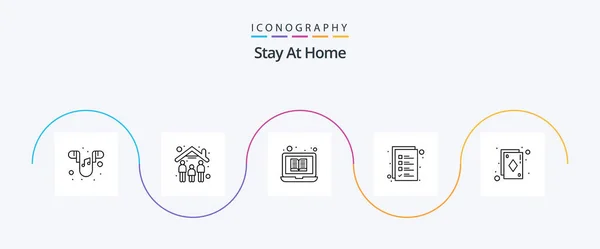 Stay Home Line Icon Pack Including Game Cards Laptop Ace — Stockvektor