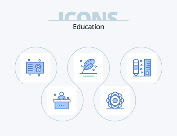 Education Blue Icon Pack Icon Design Pen Feather Orbit Diploma — 图库矢量图片