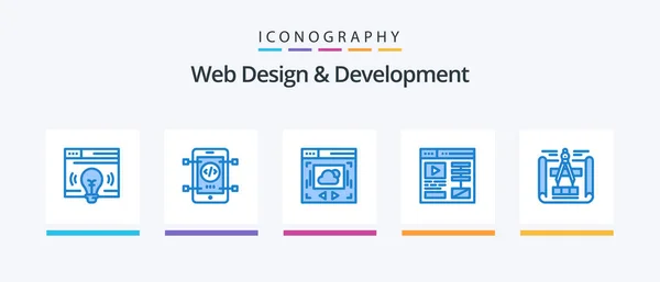 Web Design Development Blue Icon Pack Including Sketch Blueprint Web — Image vectorielle